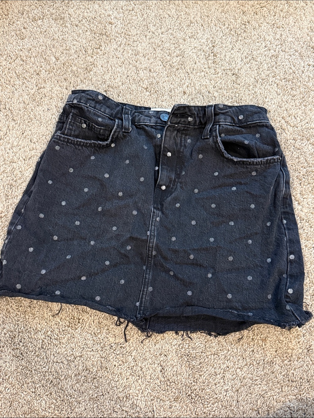 Current/Elliott Black Denim Mini Skirt with Gray Polka Dots